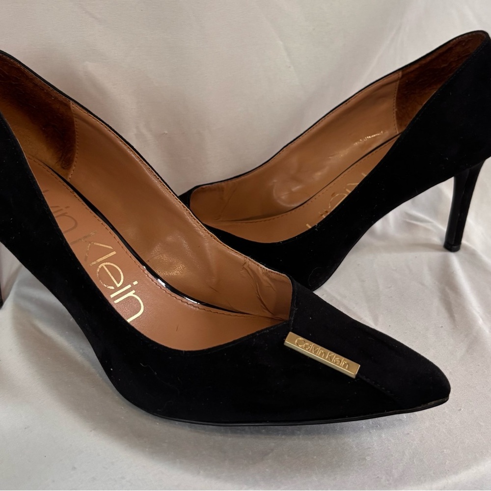Calvin Klein Classic Black Heels with Gold CK Embellishment